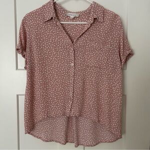 Hippie Rose Button Up Women’s Blouse. Pink with abstract polka dots. Medium